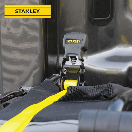 Stanley S10002 Black/Yellow 1" x 10' Ratchet Tie Down Straps - Light Cargo Hauling (1,500 lbs Break Strength), 2 Pack