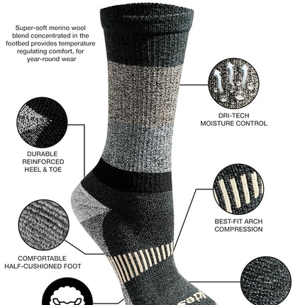 Dickies Women's Dri-tech Fashion Moisture Control Crew Socks, Available in S-XL (5, 6, 12, Wool Blend Black Marl Assorted (5 Pairs), M