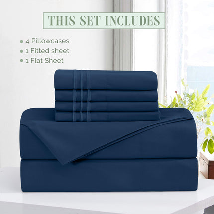 Elegant Comfort Luxury Soft 6-Piece 1500 Premium Hotel Quality Bed Sheet Set with Extra Deep Pockets 18-24 Inch, Wrinkle Free, Storage Pockets, Extra Deep Pocket 6PC Sheets, Full, Navy Blue