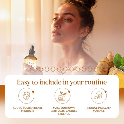 SIVA Turmeric Oil 4 fl oz – 100% Natural Steam Distilled Essential Oil with Dropper – For Diffuser, Hair, Skin, Soap & Candle Making
