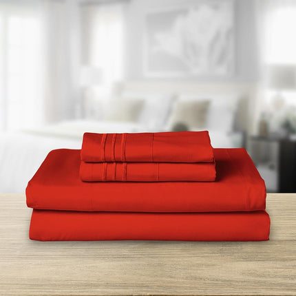 Elegant Comfort Luxurious 1500 Premium Hotel Quality Microfiber Three Line Embroidered Softest 4-Piece Bed Sheet Set, Wrinkle and Fade Resistant, Queen, Rust