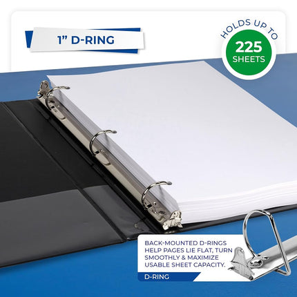 Samsill Durable 1 Inch Binder, Made in The USA, D Ring Binder, Customizable Clear View Cover, Basic Assortment, 4 Pack, Each Holds 225 Pages