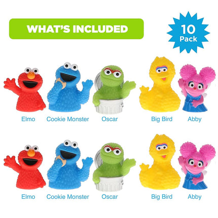 Sesame Street Bath Finger Puppets, 10 Pc - Bath Toys, Easter Basket Fillers, Easter Gifts