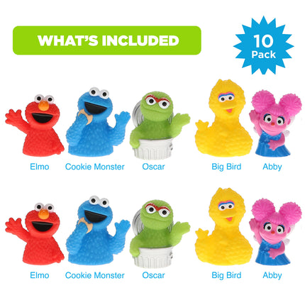 Sesame Street Bath Finger Puppets, 10 Pc - Bath Toys, Easter Basket Fillers, Easter Gifts