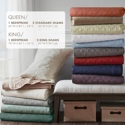 Madison Park Quebec Classic Traditional Design All Season Quilted Split Corner Bedspread Coverlet Lightweight Matching Shams, Queen(60"x80"+24"), Damask Quilted Khaki 3