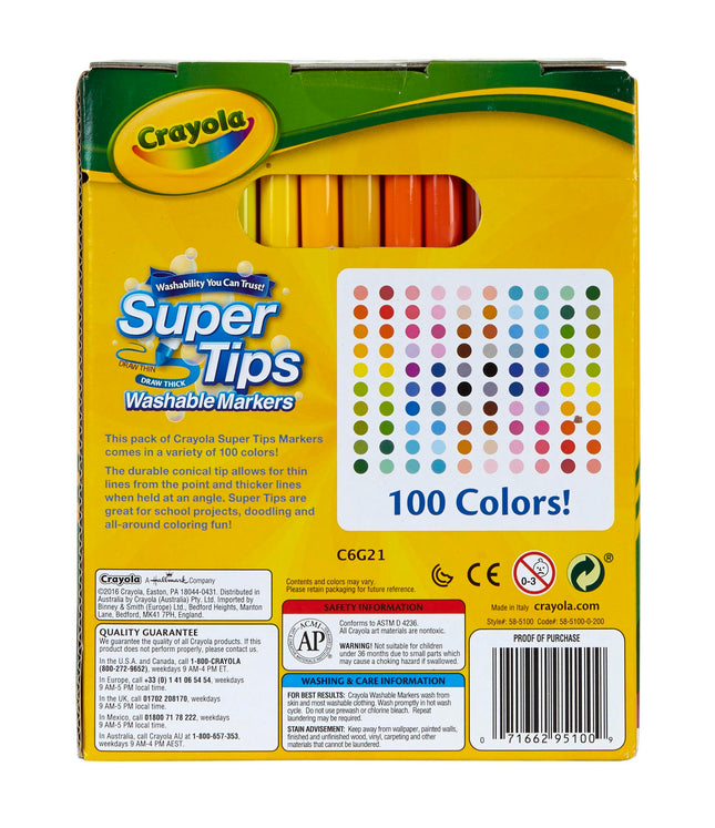 CRAYOLA - Super Tips Marker Set, Washable Markers, 100 Unique Colors, Art Set for Kids, 100 Count