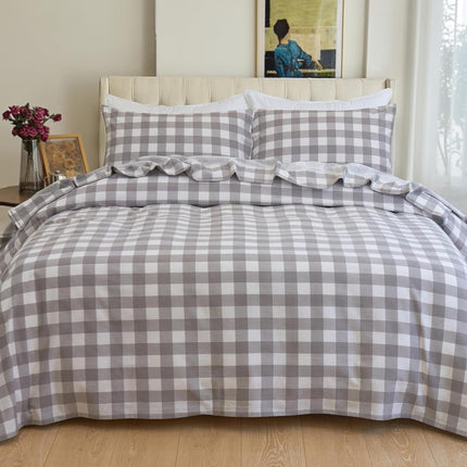 Elegant Comfort Soft 4-Piece 100% Turkish Cotton Flannel Sheet Set - Premium Quality, Deep Pocket Fitted Sheet, Ultra Soft, Cozy Warm and Anti-Pill Flannel Sheets - Twin XL, Buffalo Check Gray