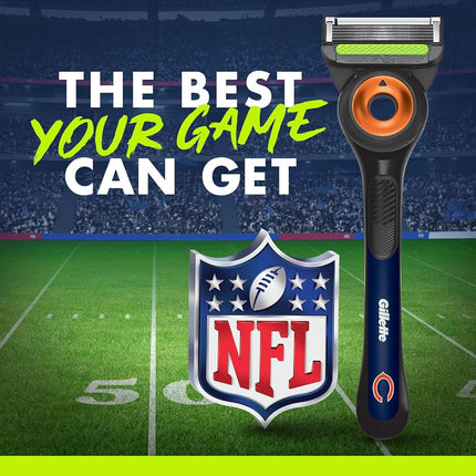 Gillette Labs Special NFL Bears Edition Shaving Razor for Men - 1 Handle, 4 Razor Blade Refills & Magnetic Stand, Perfect for Game Day Grooming, GilletteLabs with Exfoliating Bar