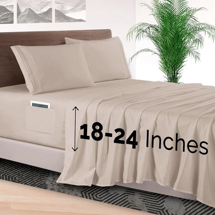 Elegant Comfort 4-Piece Bed Sheet Set - Luxury Bedding 1500 Premium Hotel Quality Microfiber, All Around Elastic 18-24 Inches Deep Fitted Sheet- Extra Deep Pocket Sheets, King, Cream Beige