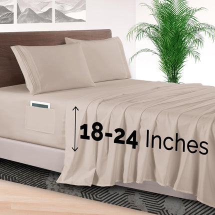 Elegant Comfort 4-Piece Bed Sheet Set - Luxury Bedding 1500 Premium Hotel Quality Microfiber, All Around Elastic 18-24 Inches Deep Fitted Sheet- Extra Deep Pocket Sheets, King, Cream Beige