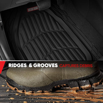 Motor Trend 4pc Black Car Floor Mats Set Rubber Tortoise Liners w/Cargo for Auto SUV Trucks - All Weather Heavy Duty Floor Protection - MT-923-BK+MT-884-BK_amj