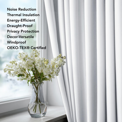 Deconovo Blackout Room Darkening Thermal Insulated Curtains, Energy Efficient & Noise Reducing Grommet Window Drapes for Bedroom, Living Room, Nuresrey, Kids Room, 42x95 Inch, 2 Panels, White