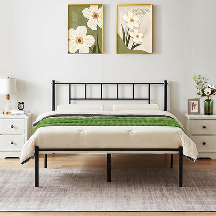 VECELO Twin Metal Platform Bed Frame with Headboard, Heavy Duty Steel Slats, No Box Spring Needed,Easy Assembly, Modern Minimalist Design, Set of 2