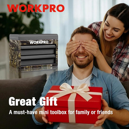 WORKPRO Metal Mini Tool Box with 2 Drawers and Top Storage