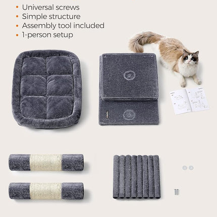 Feandrea Cat Tree Tower, 101 cm, XL, Condo for Extra Large Cats up to 44 lb, Large Perch, 2 Caves, Scratching Post, Smoky Gray,UPCT614G01