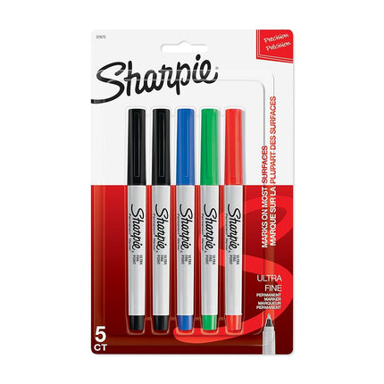 Sanford Sharpie Ultra Fine Point Permanent Markers 5/Pkg-Red, Blue, Green & 2 Black,Packof1,