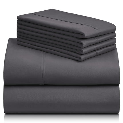 LuxClub 6 PC Sheet Set Bamboo Sheets Deep Pockets 18" Eco Friendly Wrinkle Free Sheets Hypoallergenic Anti-Bacteria Machine Washable Hotel Bedding Silky Soft - Grey Full