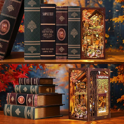 ETKVR Book Nook Kit, DIY 3D Wooden Puzzle Bookend Booknook