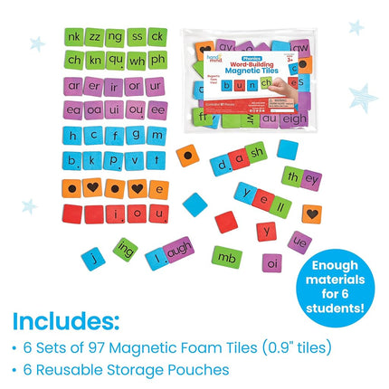hand2mind Phonics Word-Building Magnetic Letter Tiles, Letter Recognition for Kindergarten, Phonics Manipulatives, Science of Reading Classroom Materials (Set of 6)