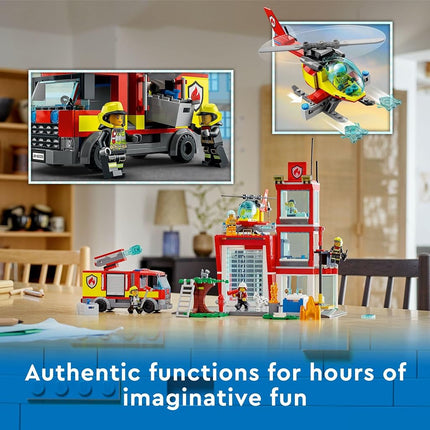 LEGO City Fire Station Set 60320 with Garage, Helicopter & Fire Engine Toys Plus Firefighter Minifigures, Emergency Vehicles Playset, Gifts for Kids Age 6 Plus