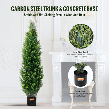 VEVOR Artificial Cedar Topiary Tree, 60 inch Tall (2 Pieces), with Extra Leaves & Pot Faux Evergreen Fake Pine Cypress Trees Plant, UV Rated Artificial Greenery Set for Home Decor Indoor/Outdoor