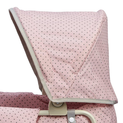 Olivia's Little World Buggy-Style Baby Doll Pram with Retractable Canopy, Storage Underneath, Detachable Bassinet, Travel Nursery Bag, Comfortable to Push, Pink and Grey