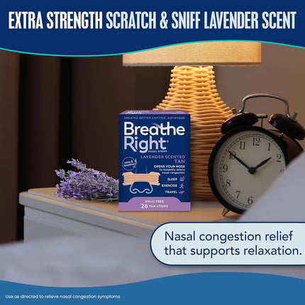 Breathe Right Calming Lavender Scented Drug-Free Nasal Strips for Nasal Congestion Relief 26 count