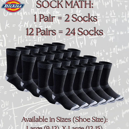 Dickies Men's Big & Tall Dri-tech Moisture Control Crew Socks Multipack, Black (12 Pairs), Shoe Size: 15-17