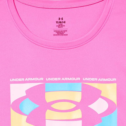 Camiseta de manga corta Under Armour Tech Big Logo para niña, (652) Rebel Pink / Pink, Small