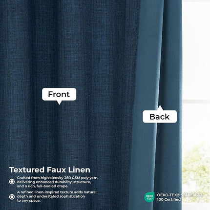 HPD Half Price Drapes Faux Linen Textured Room Darkening Curtains for Bedroom 96 Inches Long (1 Panel), 100W X 96L Extra Wide Curtains for Living Room Home Decor, Nightfall Navy