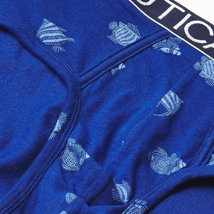 Nautica Men's 3 Pack Cotton Stretch Briefs, Black/Coastal Sky/Fish Print-Windsurf, XL