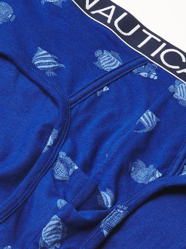 Calzoncillos bóxer ajustados de algodón elástico de 3 unidades para hombre Nautica, Negro/Azul cielo costero/Estampado de peces-Windsurf, XL