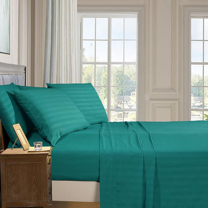 Elegant Comfort Best, Softest, Coziest 6-Piece Sheet Sets! - 1500 Premier Hotel Quality Luxurious Wrinkle Resistant 6-Piece Damask Stripe Bed Sheet Set, Full Turquoise