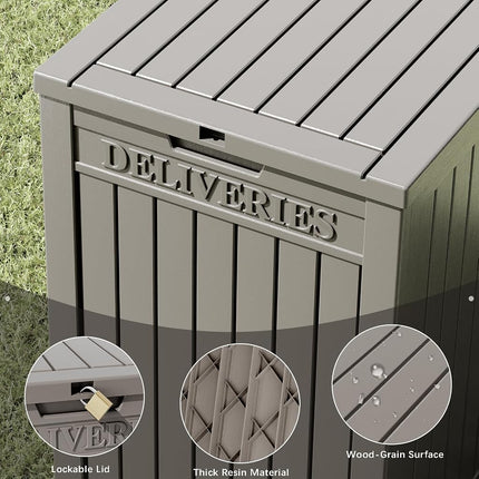 48 Gallon Package Delivery Box for Porch, Storage Box with Lockable Secure, Large Double-Wall Resin Outdoor Package Delivery and Waterproof Deck Box