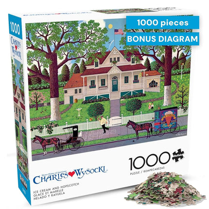 Buffalo Games - Charles Wysocki - Ice Cream and Hopscotch - 1000 Piece Jigsaw Puzzle for Adults Challenging Puzzle Perfect for Game Nights - Finished Puzzle Size is 26.75 x 19.75