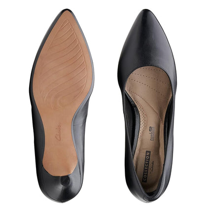 Clarks Women's Linvale Jerica Pump, Black Leather, 6 UK Wide