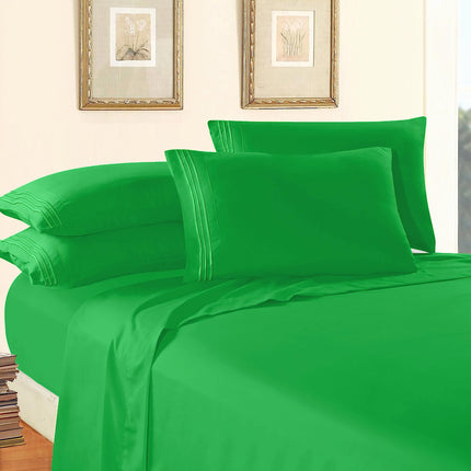 Elegant Comfort, Luxury Hotel Quality 1500 Microfibre Sheet Set - 4 Piece - Pleat with Full Elasticated Corners, Pocket up to 16" Deep Pocket, Double - Green