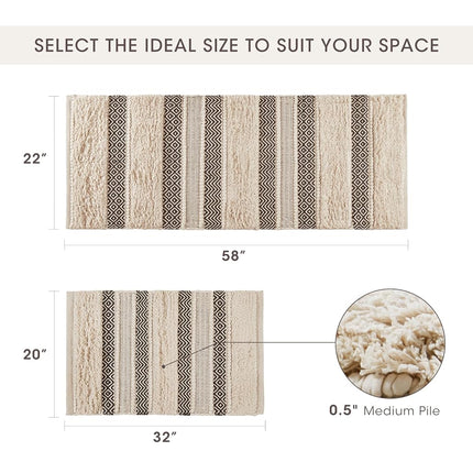 INK+IVY Bath Rug Hand-Woven Texture Shaggy Striped Soft & Water Absorbent, Boho Bathroom Décor Bath-Mats, Non-Slip Absorbent Quick Dry Mats for Tub, Shower Room, Asher, 22x58, Black 1 Piece