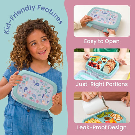 Bentgo Kids Prints Leak-Proof, 5-Compartment Bento-Style Kids Lunch Box - Ideal Portion Sizes for Ages 3-7, Durable, Drop-Proof, Dishwasher Safe, & Made with BPA-Free Materials (Sea Life)