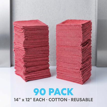 Shop Towels (Pack of 100) 12” X 14” Reusable Cotton Towels - Perfect for Cleaning, Home, Mechanic, Automotive, Machines and Janitorial (Red)