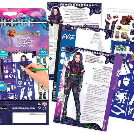 Make It Real - Disney Descendants 3 Sketchbook. Fashion Design Drawing and Coloring Book for Girls. Includes Evie and Descendants 3 Sketch Pages, Stencils, Stickers, and Design Guide