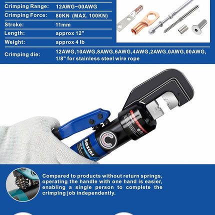 AMZCNC Hydraulic Hand Crimper Tool for Stainless Steel Cable Railing Fittings for 1/16" 1/8" 3/16" Cable –Wire Swaging Tool 8 Ton and Stainless Steel Cable Cutter,1/8” Wire Rope Crimping Tool