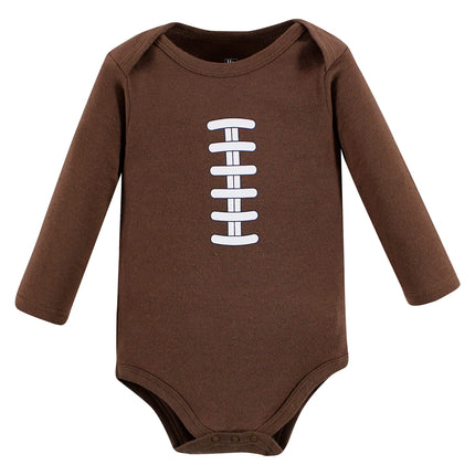 Hudson Baby unisex-baby Cotton Long-sleeve Bodysuits, Brown Football Buddy, 0-3 Months