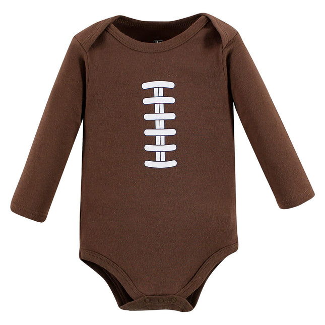 Hudson Baby unisex-baby Cotton Long-sleeve Bodysuits, Brown Football Buddy, 0-3 Months