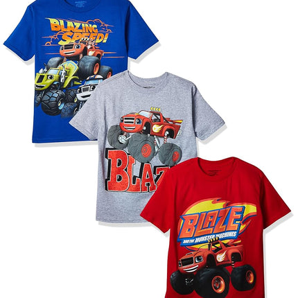 Paquete de 3 camisetas de Blaze and Monster Machines para niños pequeños de Nickelodeon, Athletic Heather/Red/Royal, L-7