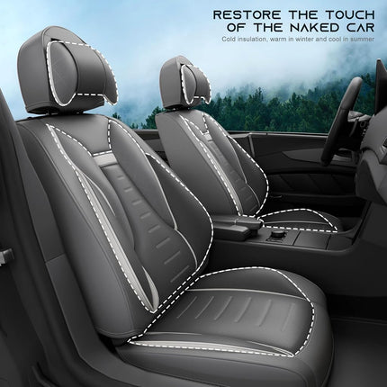 SLARY 5PCS Angel Wings Front and Back Car Seat Covers Auto Interior Accessories with Water Proof Nappa Leather for Cars SUV Pick-up Truck Universal Comfortable and Breathable (Full Set, Grey)
