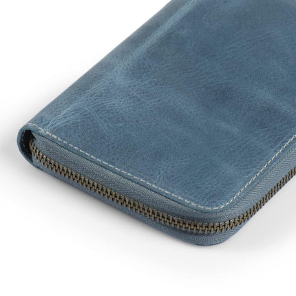 Londo Genuine Leather Padfolio with Pencil Holder Notepad and Zipper Closure - Blue