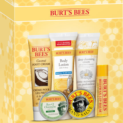 Burt's Bees Timeless Minis Kit with Coconut Foot Cream, Milk & Honey Body Lotion, Soap Bark & Chamomile Deep Cleansing Cream, Res-q Ointment, Hand Ointment and Beeswax Lip Balm