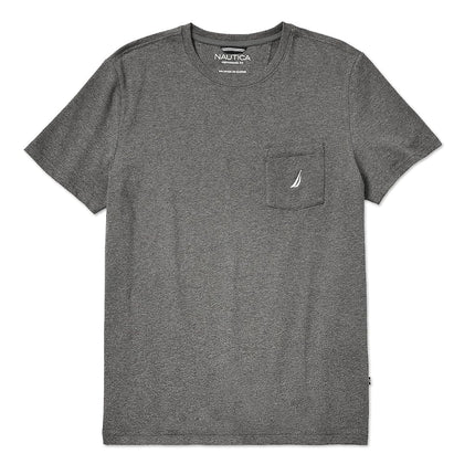 Nautica Men's Solid Crew Neck Short-Sleeve Pocket T-Shirt, Charcoal Heather (Light), XS