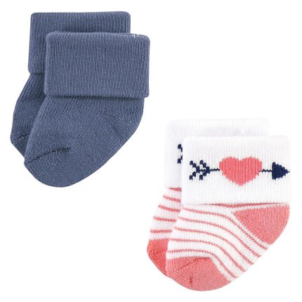 Hudson Baby Baby Girls' Cotton Rich Newborn and Terry Socks, Pink Love, 0-6 Months